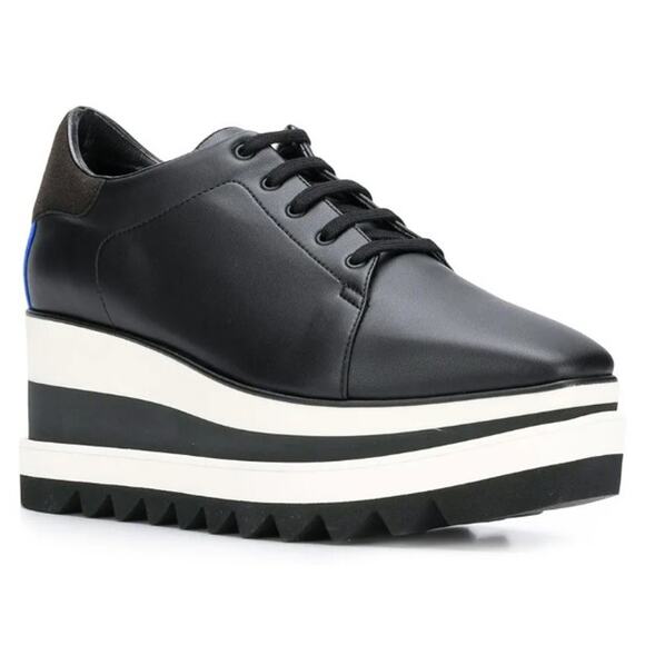 Stella McCartney Black Faux Leather Sneak Elyse Platform Sneakers 39.5 / US 9.5